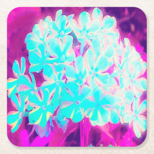Robin's Egg Blue Peppermint Twist Phlox Flowers Square Paper Coaster