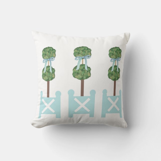 Robin's Egg Blue Topiary Painting Throw Pillow (Front)