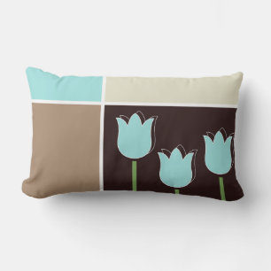 Robins Egg Blue Tulip Geometric Shape Brown Cream Lumbar Cushion