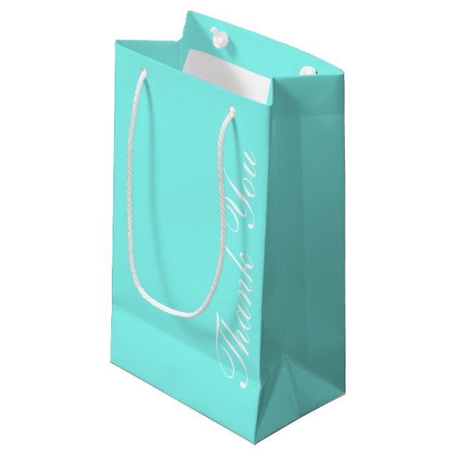 robin's egg blue turquoise aqua blue wedding small gift bag (Front Angled)