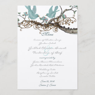 Robin's Egg Blue Vintage Love Birds Wedding Menu
