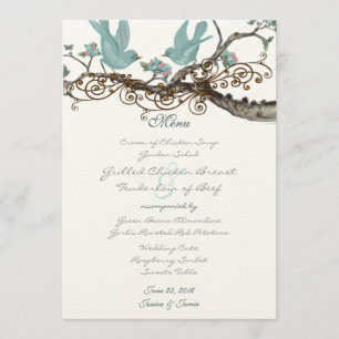 Robin's Egg Blue Vintage Love Birds Wedding Menu