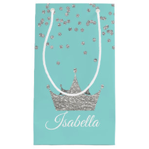 Robins Egg Blue with Silver Crown Small Gift Bag