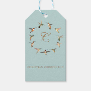 Robin's Egg Monogram Hummingbird Gift Tags