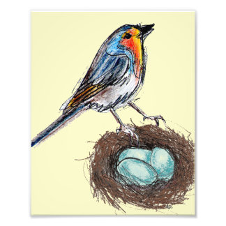 Robin's Egg Nest print art Robin Bird 8x10