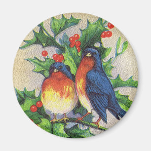 Robins & Holly Christmas Magnet