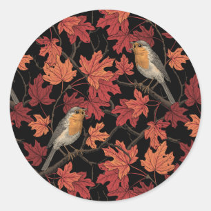 Robins in maple tree classic round sticker