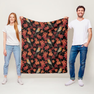Robins in maple tree fleece blanket