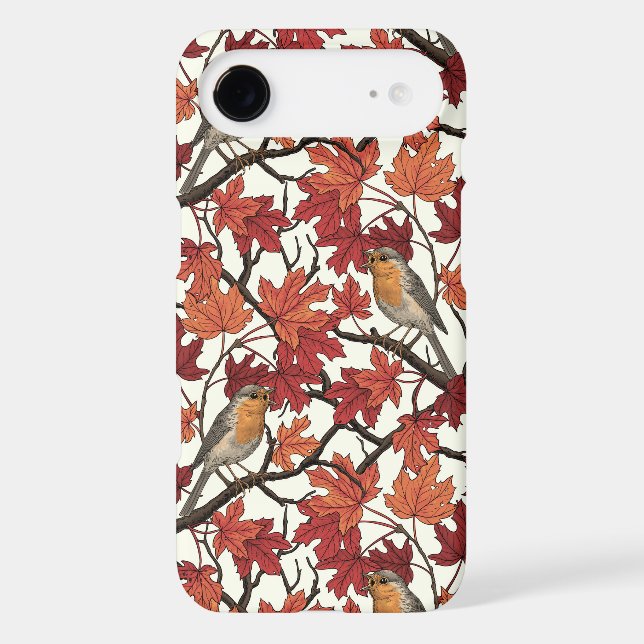 Robins in maple tree on off white (Back)