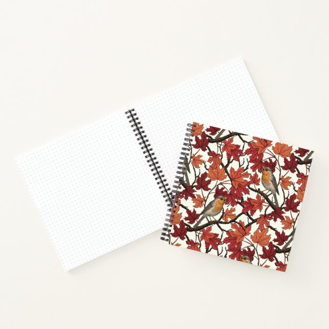 Robins in maple tree on off white notebook (Inside)
