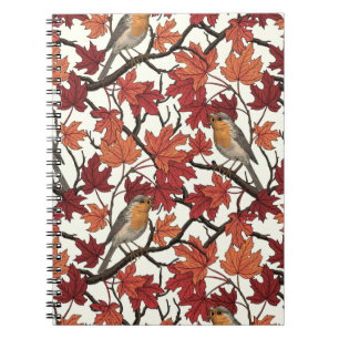Robins in maple tree on off white notebook