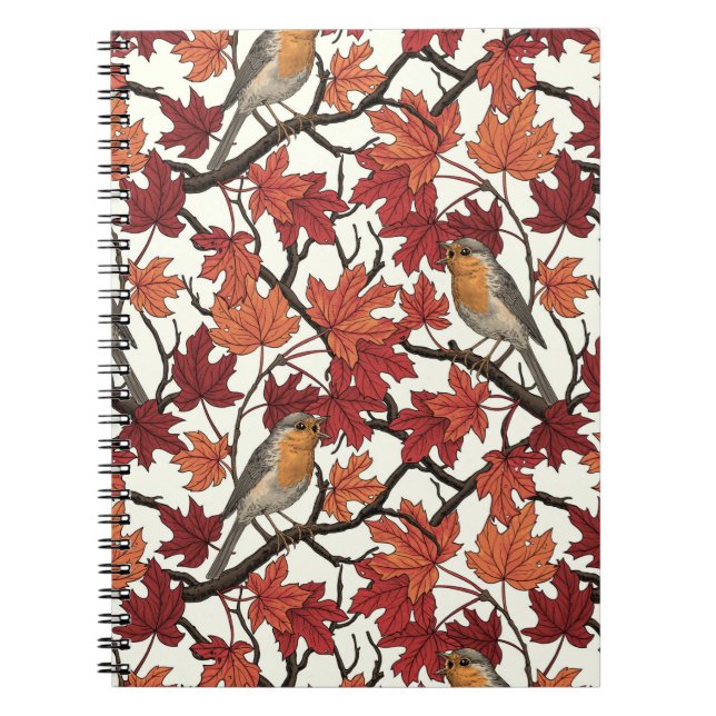 Robins in maple tree on off white notebook (Front)