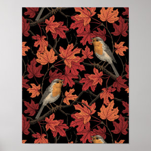 Robins in maple tree poster