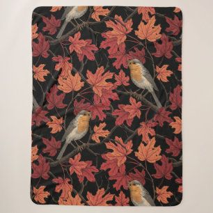 Robins in maple tree sherpa blanket