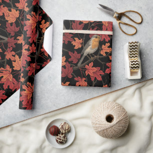 Robins in maple tree wrapping paper