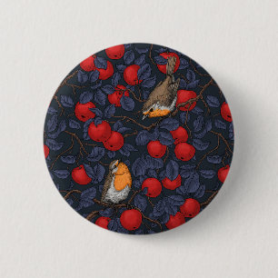 Robins in the apple tree/blue and red 6 cm round badge
