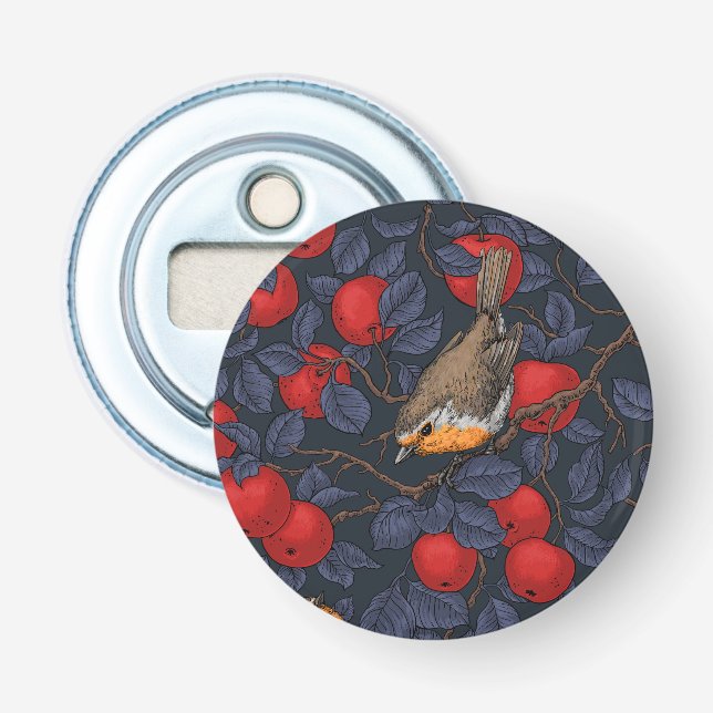 Robins in the apple tree/blue and red  bottle opener (Front)