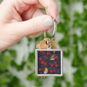 Robins in the apple tree/blue and red key ring