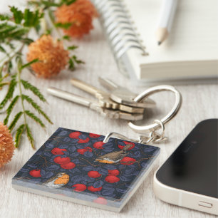 Robins in the apple tree/blue and red key ring