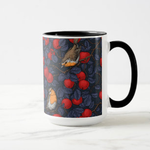 Robins in the apple tree/blue and red  mug
