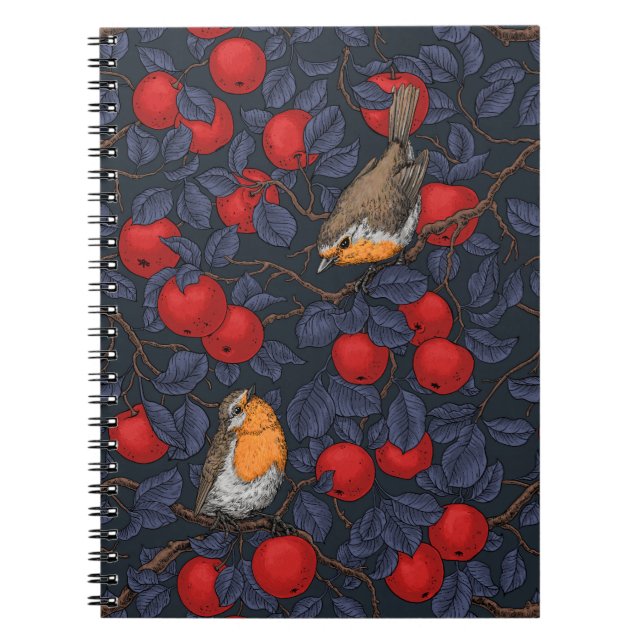 Robins in the apple tree/blue and red  notebook (Front)