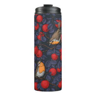 Robins in the apple tree/blue and red thermal tumbler
