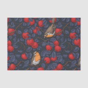 Robins in the apple tree/blue and red  tissue paper