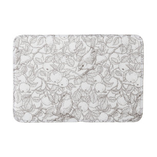 Robins in the apple tree/umber and white bath mat