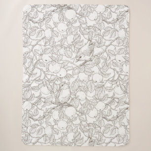 Robins in the apple tree/umber and white sherpa blanket