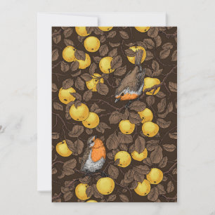 Robins in the apple tree/yellow and dark brown