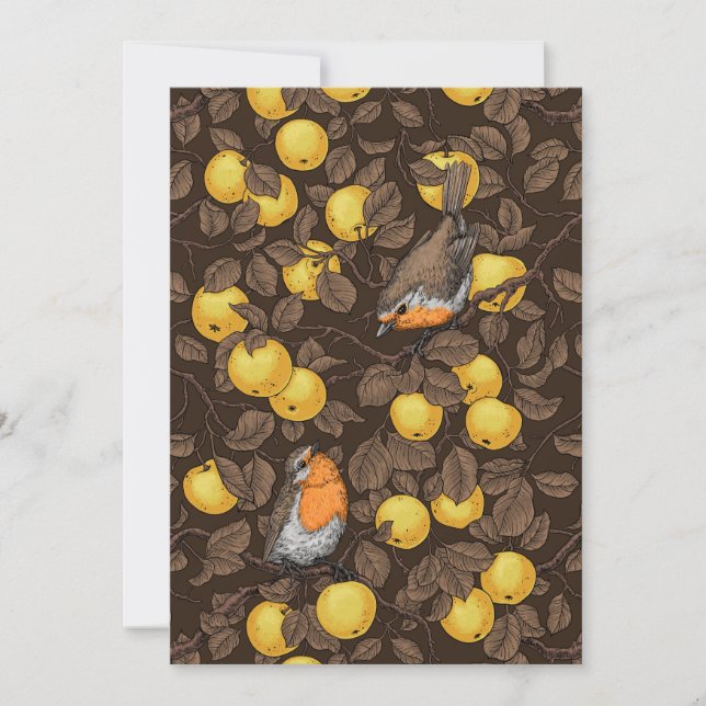 Robins in the apple tree/yellow and dark brown (Front)
