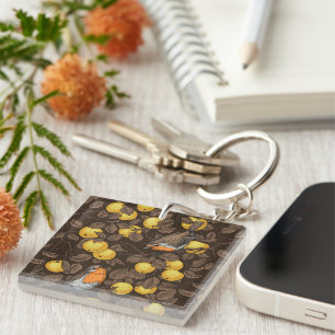 Robins in the apple tree/yellow and dark brown key ring