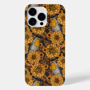 Robins in the autumn garden on black iPhone 14 pro max case