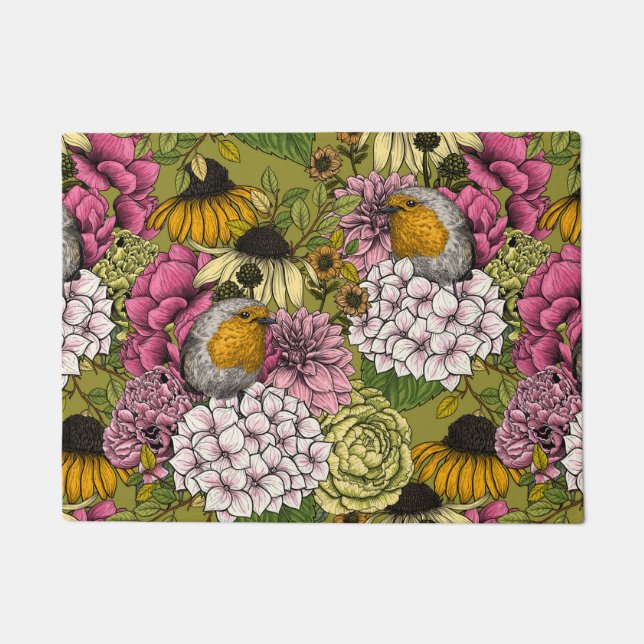 Robins in the garden 2 doormat (Front)