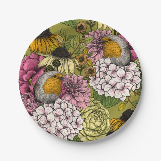 Robins in the garden 2 paper plate (Front)