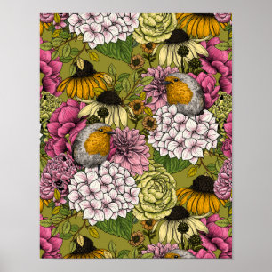 Robins in the garden 2 poster