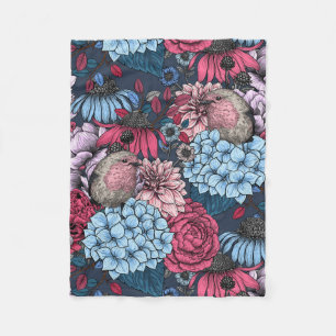 Robins in the garden 3 fleece blanket