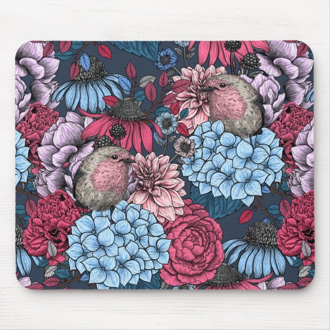 Robins in the garden 3 mouse mat (Front)