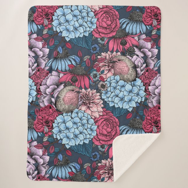 Robins in the garden 3 sherpa blanket (Front)