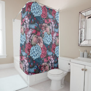 Robins in the garden 3 shower curtain