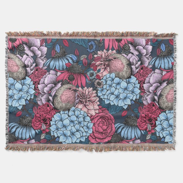 Robins in the garden 3 throw blanket (Front)