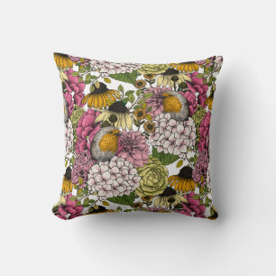 Robins in the garden cushion