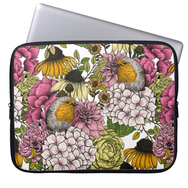 Robins in the garden laptop sleeve (Front)