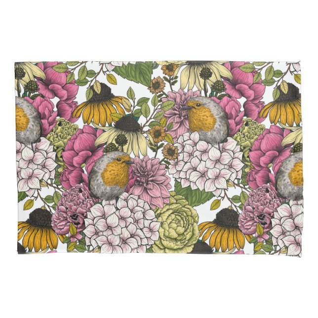 Robins in the garden pillowcase (Front-Left)