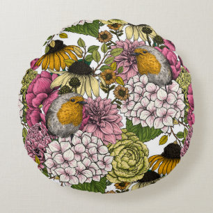 Robins in the garden round cushion