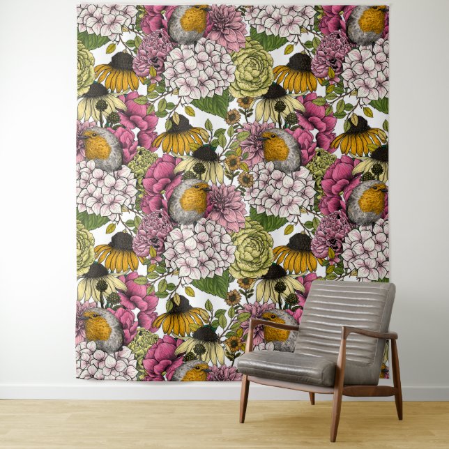 Robins in the garden tapestry (In Situ)