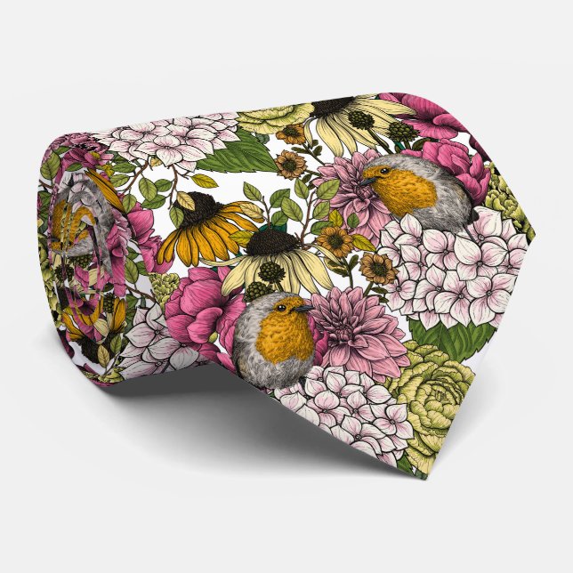 Robins in the garden tie (Rolled)