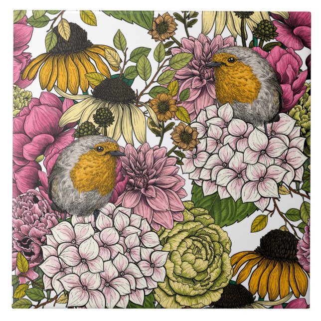 Robins in the garden tile (Front)