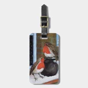 Robins in the snow luggage tag