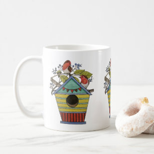 Robins With Blueberries And Birdhouse Coffee Mug
